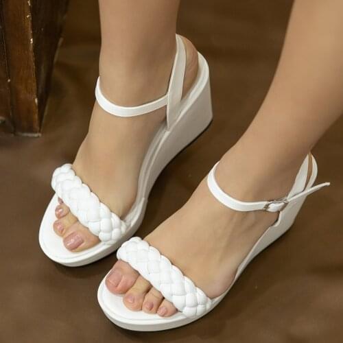 Tonar Fant White Skin Wedges Women Sandals New Season Platform Braided Casual and Elegant Style Fashion Trend Style