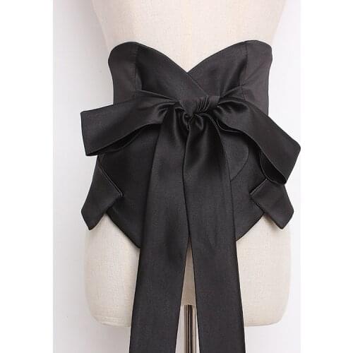 Womens runway fashion double side bow satin Cummerbunds female Dress Corsets Waistband Belts decoration wide belt TB1220
