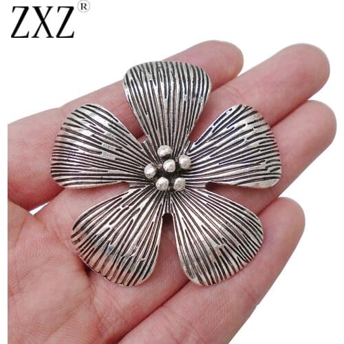 ZXZ 2pcs Large Metal Flower Charms Pendants for Necklace Jewelry Making Findings 52x52mm