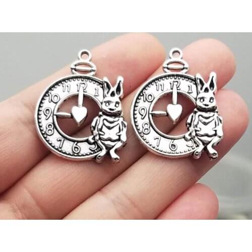 10pcs/lot--25x32mm, Antique silver plated Rabbit Clock Charms ,DIY supplies, Jewelry accessories