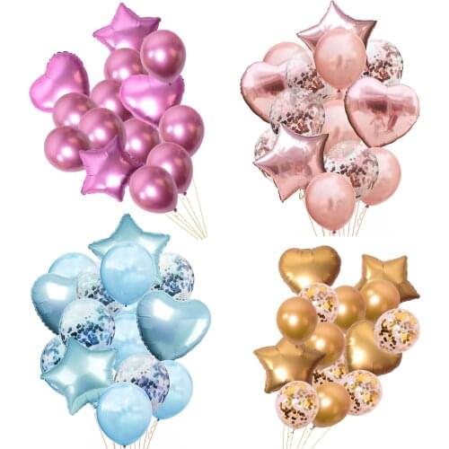 14pcs Confetti Air Balloon Happy Birthday Party Ballons Metallic Balloons Baby Shower Party Supplies Wedding Helium Baloons