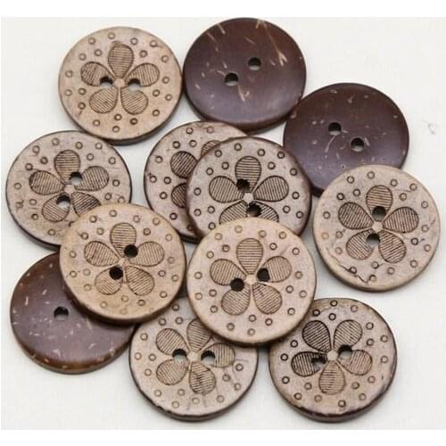 30pcs/lot Size:15-20mm Round Natural Coconut 2 Holes Button 5 Petals Design Buttons Sewing Accessories (SS-905)