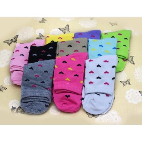 5 Pairs/ Lot Fashion Spring Autumn Winter Love Heart Pattern Candy Colors Meias Women Socks Quality Cotton Sock Free Shipping