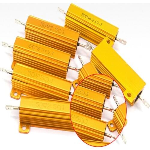 5PCS 50W RX24 Aluminum Power Metal Shell Case Wirewound Resistor 0.1R 0.5R 1R 2R 3R 4R 5R 6R 8R 10R 20R 50R 100R 1K 10K 100K ohm