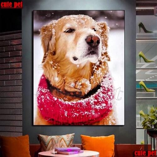 Diamond Painting Golden Retriever in the Snow Rhinestone 5D DIY Diamond Embroidery Cross Stitch Mosaic Sale decor Christmas gift