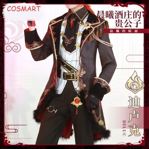 Anime Genshin Impact Diluc Game Suit Uniform Cosplay Costume Halloween Party Outfit For Men 2020 NEW