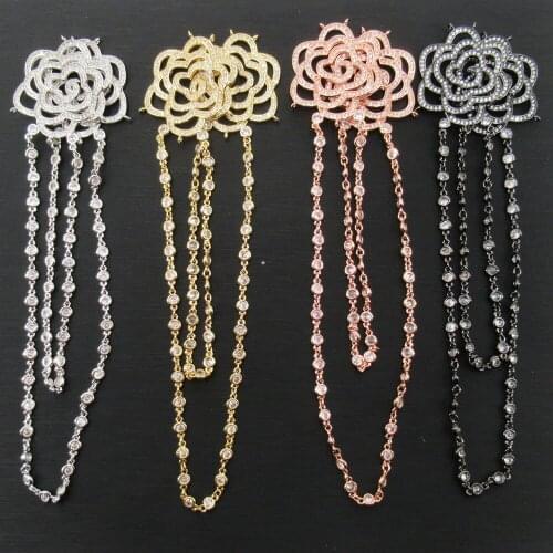 APDGG 35x35mm Gold plated cubic zircon CZ Micro Pave Flower Chain connector Pendant necklace Jewelry DIY