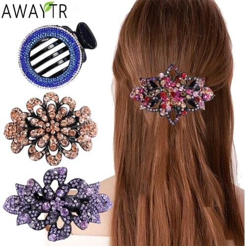 AWAYTR Fashion Acrylic Barrettes Colorful Crystal Hairpins Exquisite Hair Clips For Women Ponytail Holder Girls Hair Accessories