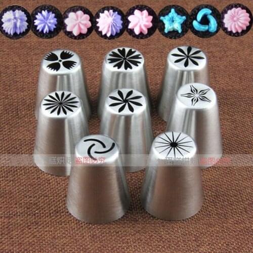 Big 8pcs/set Stainless Steel Russian Tulip Icing Piping Nozzles Fondant Cake Decorating Tip Sets