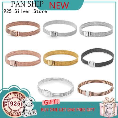 100% 925 брелок Silver Pan Bracelet New Tricolor Reflexions Pan Bracelet Fit European Charm Bracelets Women Jewelry