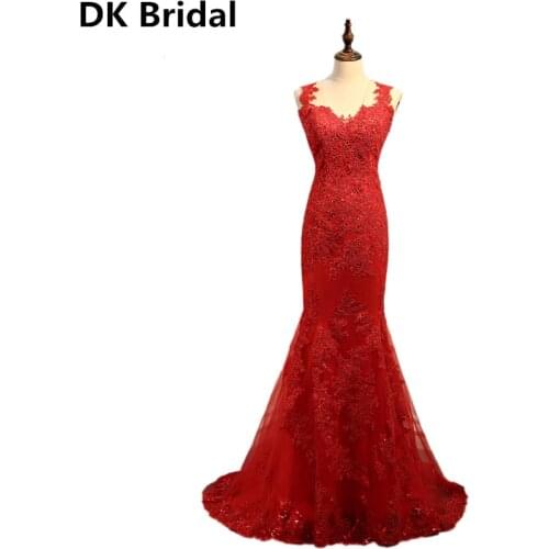Burgundy Robe De Soiree 2020 Mermaid V-neck Tulle Appliques Lace See Through Sexy Long Prom Dresses Prom Gown Evening Dress