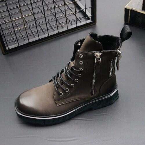 CuddlyIIPanda Men Fashion Casual Ankle Boots Spring Autumn Luxury Designer Youth Trending High Top Side Zipper Botas Hombre