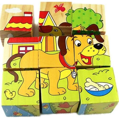 Wooden Animal Puzzle Kids Toys 6 Sides Wisdom Jigsaw Early Education Learning Toys Tangram Children Game 9pcs Single 3D Puzzle