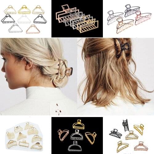 New Women Girls Geometric Hair Claw Clamps Hair Crab Moon Shape Hair Clip Claws Solid Color Accessories Hairpin Large/Mini Size