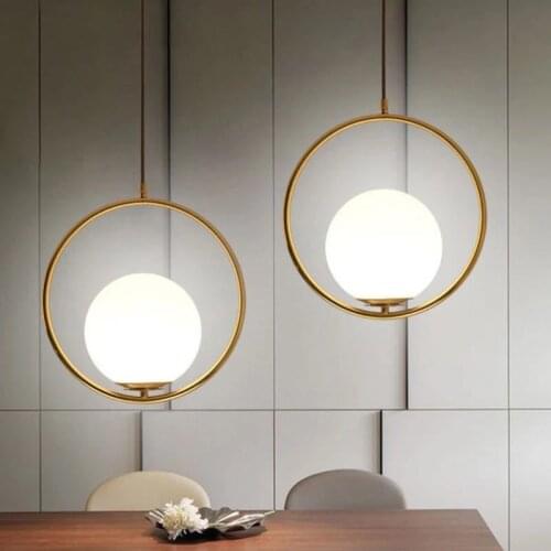 Modern Style Gold Metal Round Globe Pendant Lights Bar Restaurant Kitchen Fixtures Indoor LED Glass Ball Pendant Lamps Hang Lamp