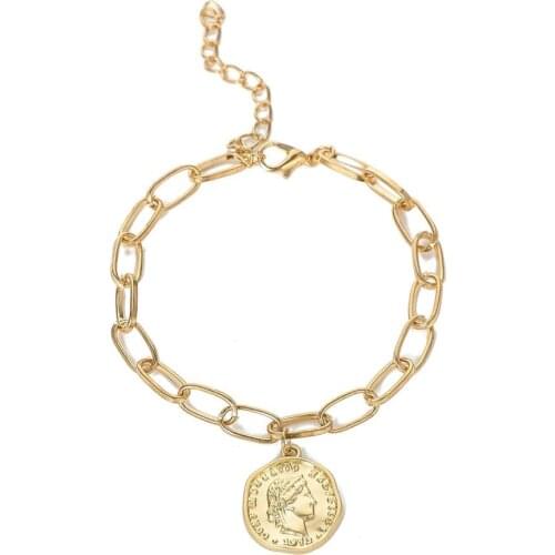 Fashion Portrait Coin Chain Bracelets for Women Gold Color Think Chain Link Bracelet Vintage Jewelry