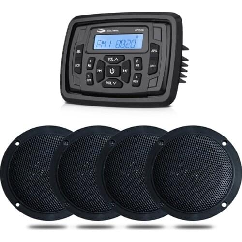 Marine Stereo Bluetooth Boat Audio System Radio AM FM Receiver MP3 Player For RV Yacht Golf Cart+2 Pair 4Inch Waterproof Speaker