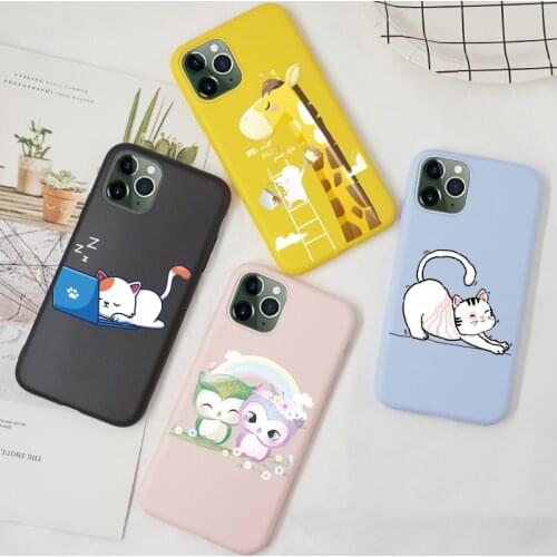 Cartoon Case For iPhone XS MAX XR X S 6 6S SE 2020 for iPhone 7 8 Plus 11 Pro Cover Silicone TPU Funda Soft Cute Cat Owl Panda