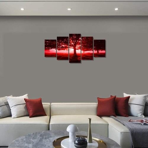 No Framed Abstract Landscape Red Tree 5 Pcs Canvas Picture Print Wall Art Canvas Painting Wall Decor for Living Room
