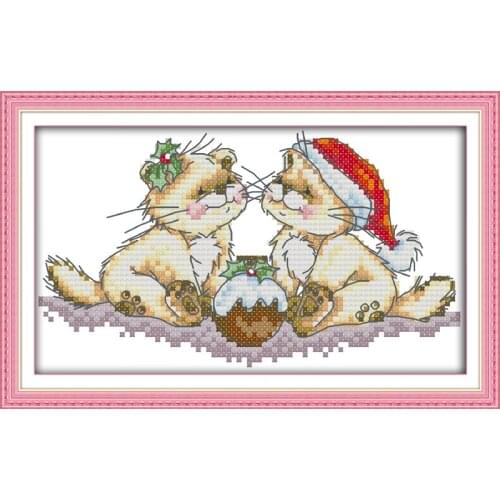Joy sunday cartoon style Lovely Christmas cats cross stitch christmas embroidery pattrens kits easy counted for beginners