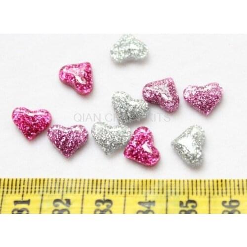 Set of 200 pcs Clear Glitter Heart Cabochon assorted colors 10mm whlesale cell phone decor,DIY free shipping