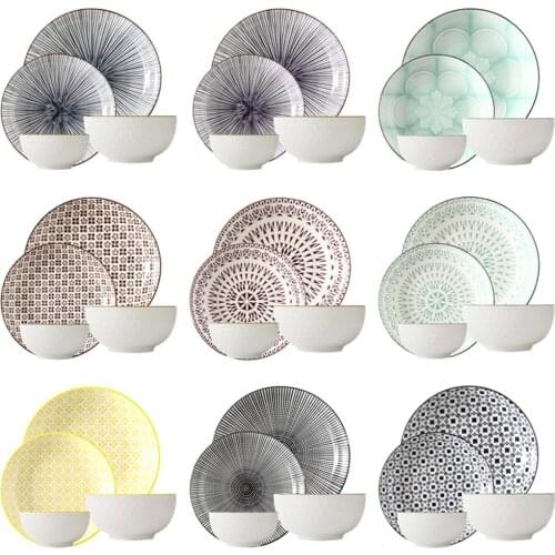 Ceramic Plate Bowl Set 4 Pcs / Combo Underglaze Round Shape Porcelain Tableware Support Oven Dishwasher CZY1018-4S