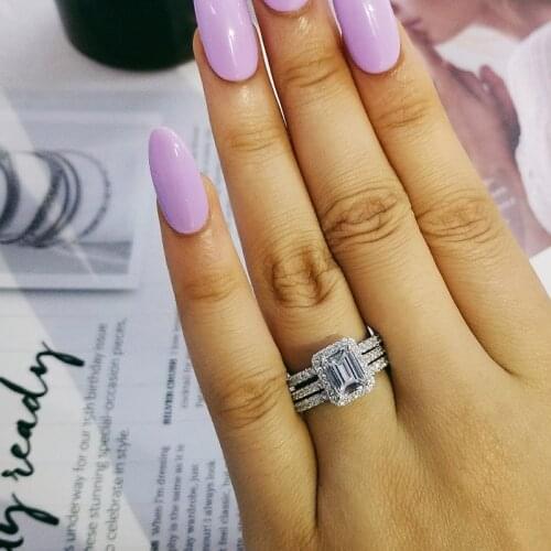 925 Sterling Silver Wedding Rings Set 3 In 1 Band Ring For Women Engagement Bridal Fashion Jewelry Finger Black Friday R1997x