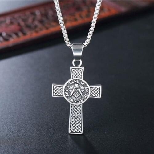 New Retro Cross Shape Pendant Necklace Mens Necklace Fashion AG Freemasonry Pattern Pendant Accessories Party Jewelry