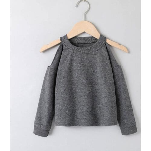 Toddler Kids Girls Autumn Clothing Dark Gray Korea Fashion Simplicity Off-shoulder Long Sleeve T-shirt Sweatshirt