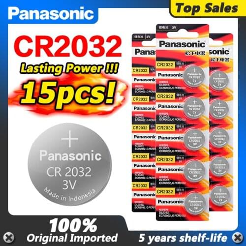 PANASONIC 15pcs 3 V CR2032 CR 2032 Coin Button Lithium Li Ion Battery DL2032 ECR2032 5004LC KCR2032 BR2032 Watch Clock Coin Cell