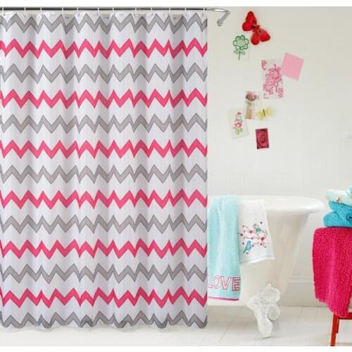 Polyester red and gray wave stripes waterproof mold mildew bathroom curtains pure copper buttonhole eye closures curtains