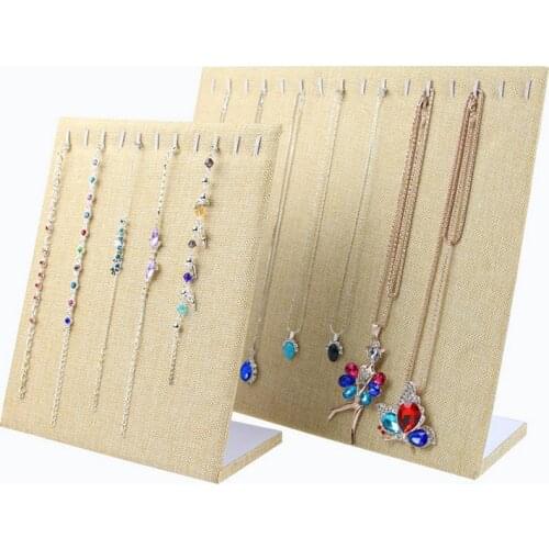 Large Khaki Jewelry Storage Fabric Linen Necklace Bracelet Holder Board Pin Display Shelf Free Shipping 16 Slots Organizer