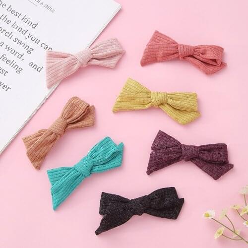 2020 Hand Tied Cotton Fabric Hair Bow Nylon headband, School Girl Bow Headbands , Solid Bow Hair Clips Hair Accessory 36pc/lot