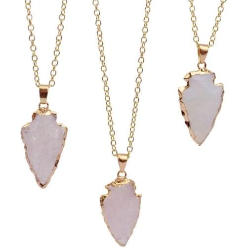 Gold Plating Dainty Long O Chain Arrow Shape Natural Opal Stone Pendant Necklaces for women