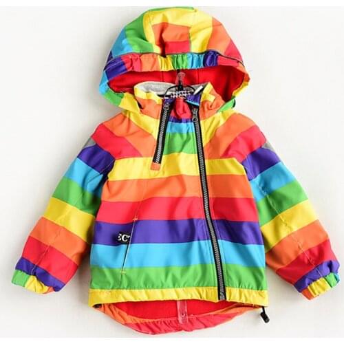 Rainbow Children Jackets Reflective Strip Kids Outerwear Spring Autumn Baby Boys Girls Oblique zipper Fleece Coats 1-7T