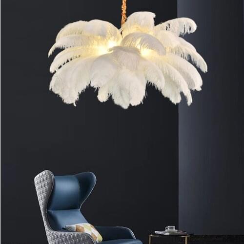 Postmodern light luxury all-copper living room feather chandelier club beauty salon restaurant net red ins lighting bedroom