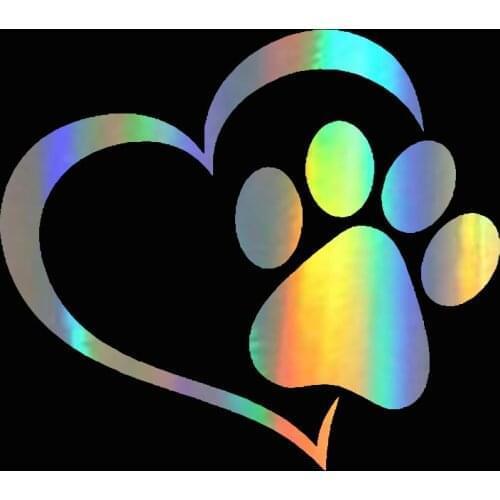 Car Sticker Vinyl 14.1*12.4cm Love The Dog Paw Print Funny Sticker Decal Reflective Laser Motorcycle Car Styling 3D Stickers