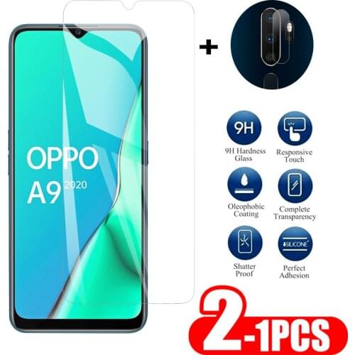 1-2Pcs Safety Glass For Oppo A9 A5 2020 Screen+Camera Protector On For oppo a9 a5 2020 Transparent screen Lens Tempered Glass 9H