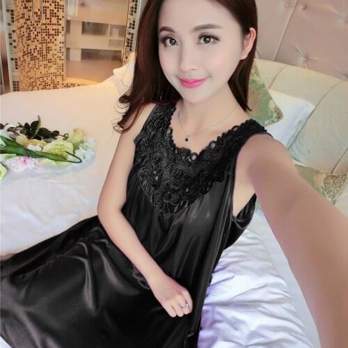 2020 NEW PLUS SIZE Satin Silk Lace Embroidery Lingerie Sexy Loose Nightgown Women Oversized Shirt Dress Sleep Robe Summer Autumn