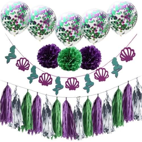 Balloon Accessories Non-woven Mermaid Flower Tassel Suit Paper Flower Ball Festival Balloon Birthday Party Supplies Mermaid Pull