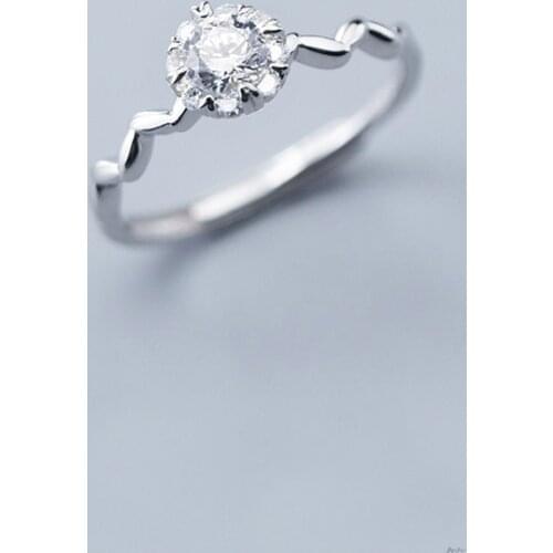 MloveAcc 925 Solid Sterling Silver Fashion Zirconia Round Crystal Ring Opening Adjustable for Women Girls Lady