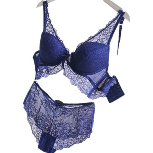 Together the new Europe and the United States lace deep V side closed gather ladies underwear bra sexy bra set wholesale