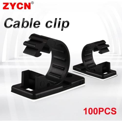 100PCS Cable Line Clip Clamp Sticky Self-Adhesive Wall Snap Type Plastic Base Fixed Wire Management Adjustable
