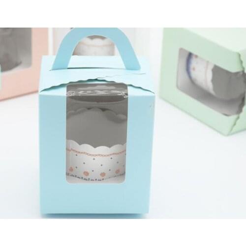 100pcs/lot Cupcake boxes with window with handle macaroon box/muffin box