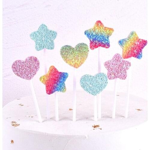 5 Pcs/Set Colorful Heart Shape Cupcake Toppers Insert Cards With Toothpick Wedding Birthday Party Gifts Cake Decorations