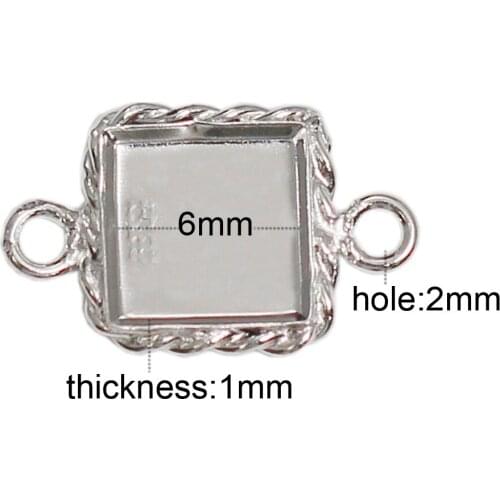 Beadsnice 6mm Square Base Connector 925 Sterling Silver Bezel Setting for Pendant Jewelry Making 39512