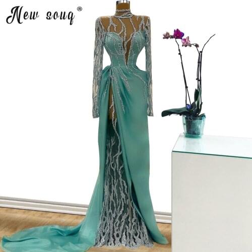 Dubai Glitter Formal Evening Dresses Islamic Turkish Women Party Night Vestidos Elegantes Abendkleider Robe De Soiree 2021