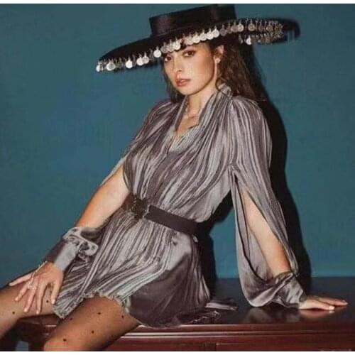 Brand Big Brim Hat ,Women 's Tassels Felt Bowler Hat ,6 inch Adjustable Bandage Wool Beach Top Caps , Performance Show Hats