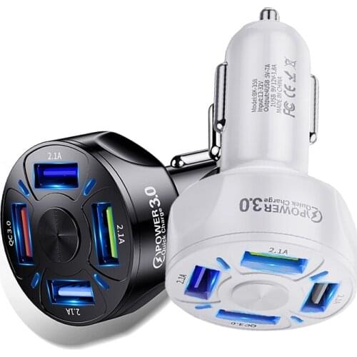 Fast charging Car Charger7A QC3.0 4USB car charger mobile phone car charger for iPhone Samsung Huawei tablets mobile phone USB