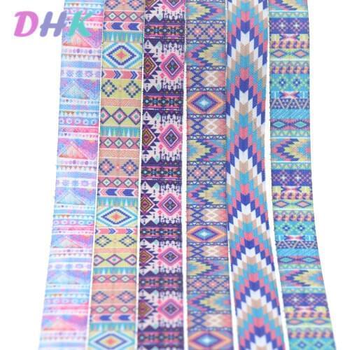 DHK 5/8'' 5yards aztec tribal printed Fold Elastic FOE stretch ribbon hairbow headwear headband DIY OEM E1727